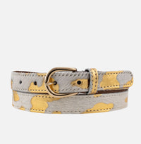 Darya Metallic Calf Hair Skinny Leather Belt