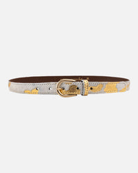 Darya Metallic Calf Hair Skinny Leather Belt