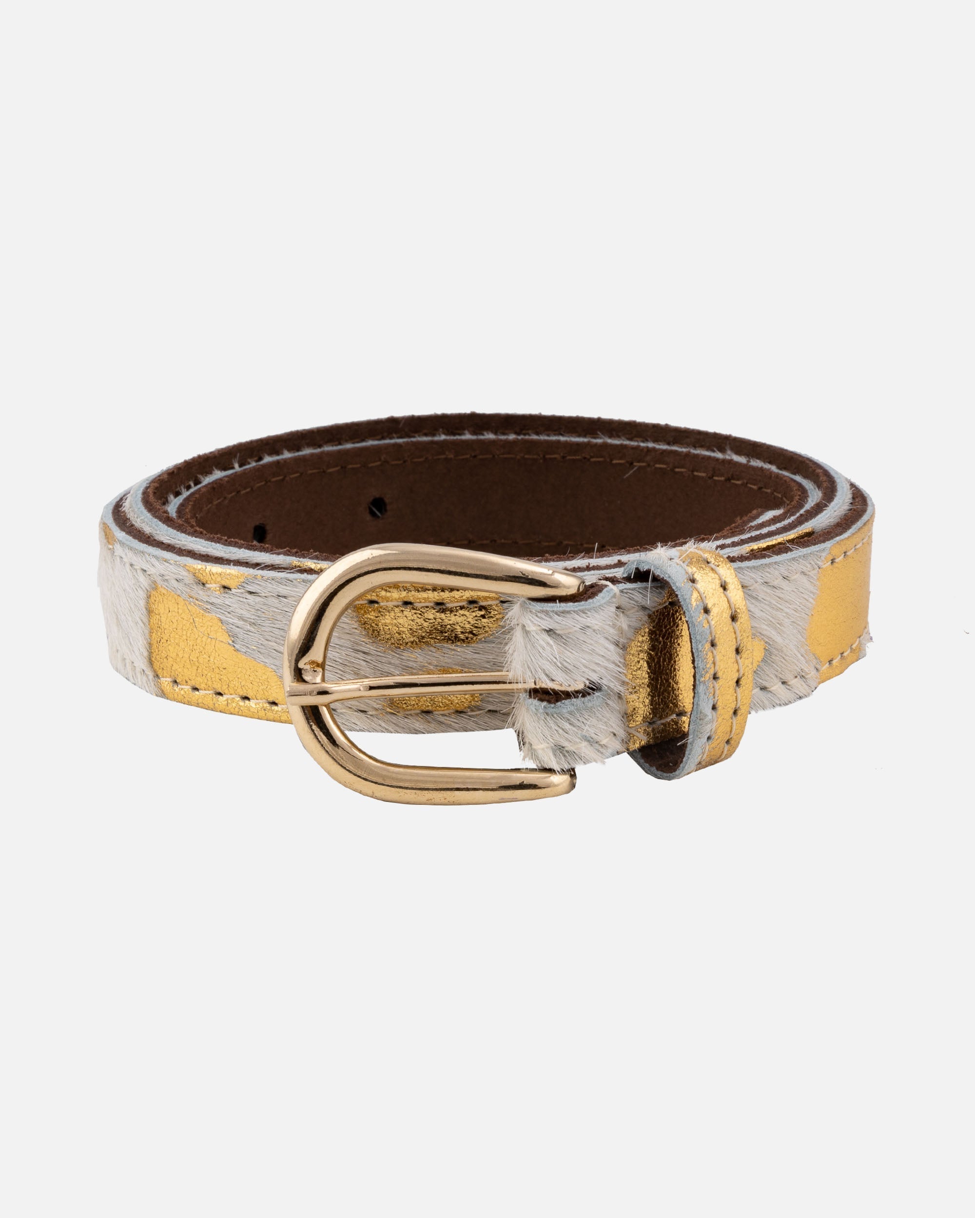 Darya Metallic Calf Hair Skinny Leather Belt
