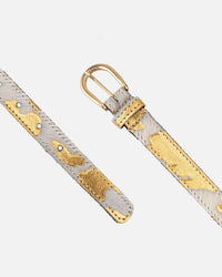 Darya Metallic Calf Hair Skinny Leather Belt