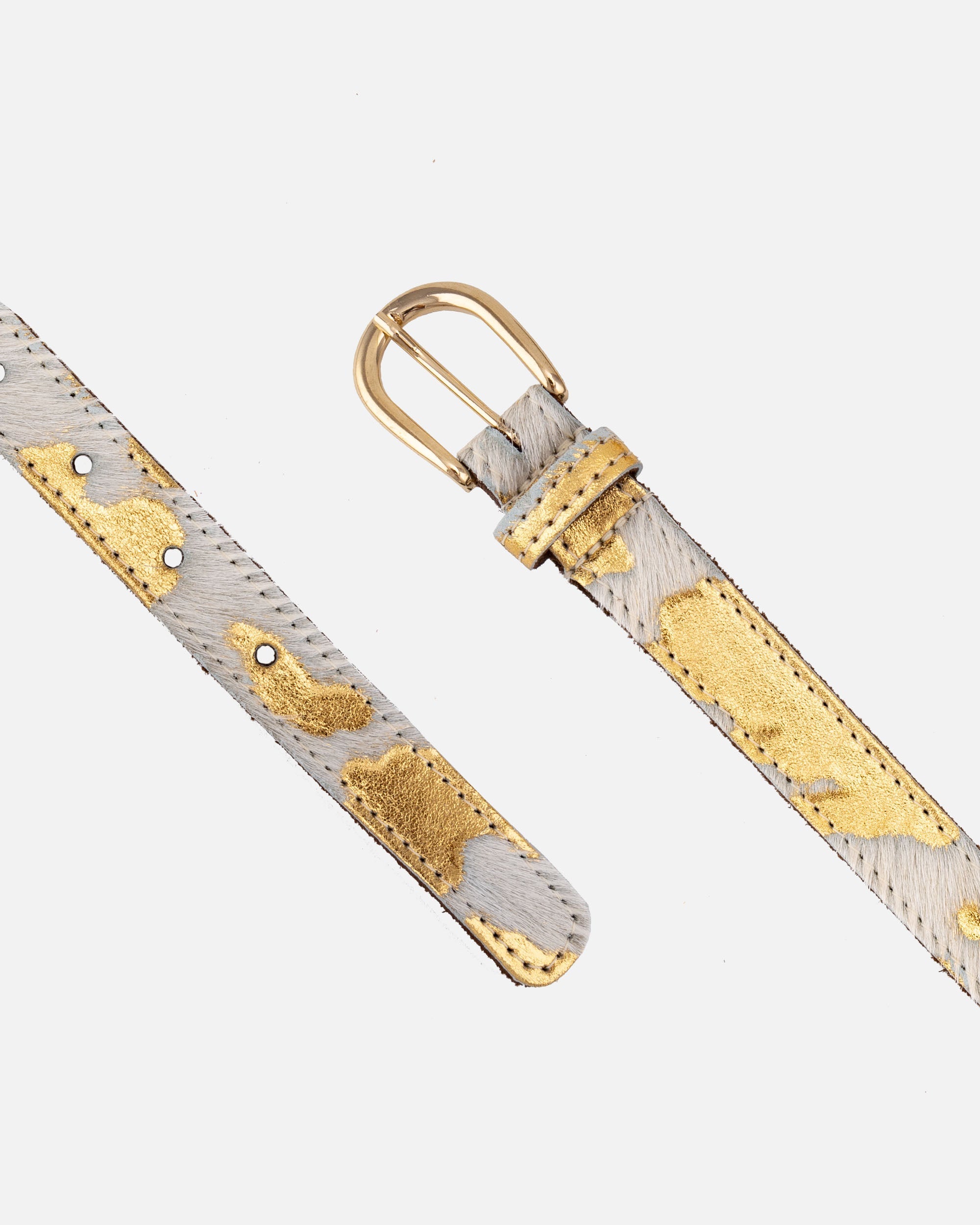 Darya Metallic Calf Hair Skinny Leather Belt