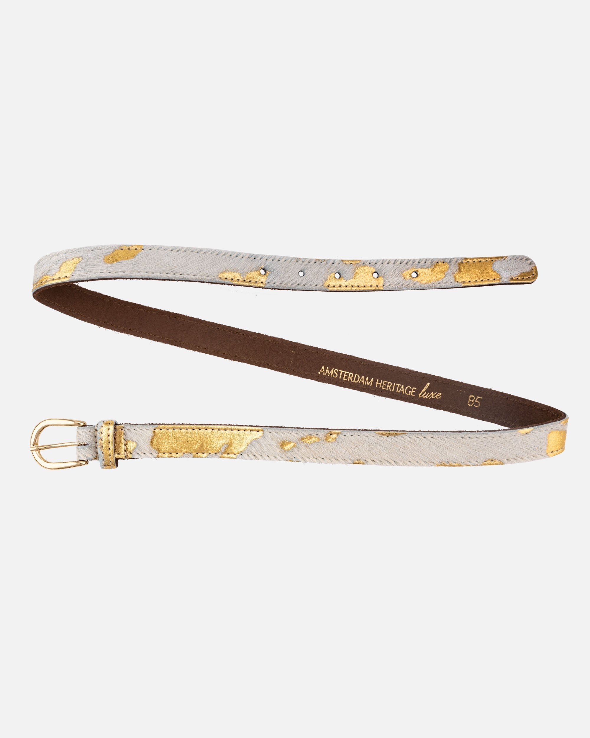 Darya Metallic Calf Hair Skinny Leather Belt