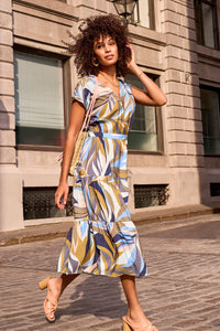 Tiered Short Sleeve V-Neck Dress