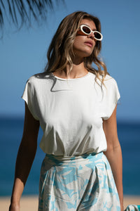 Cap-Sleeve Crewneck Top