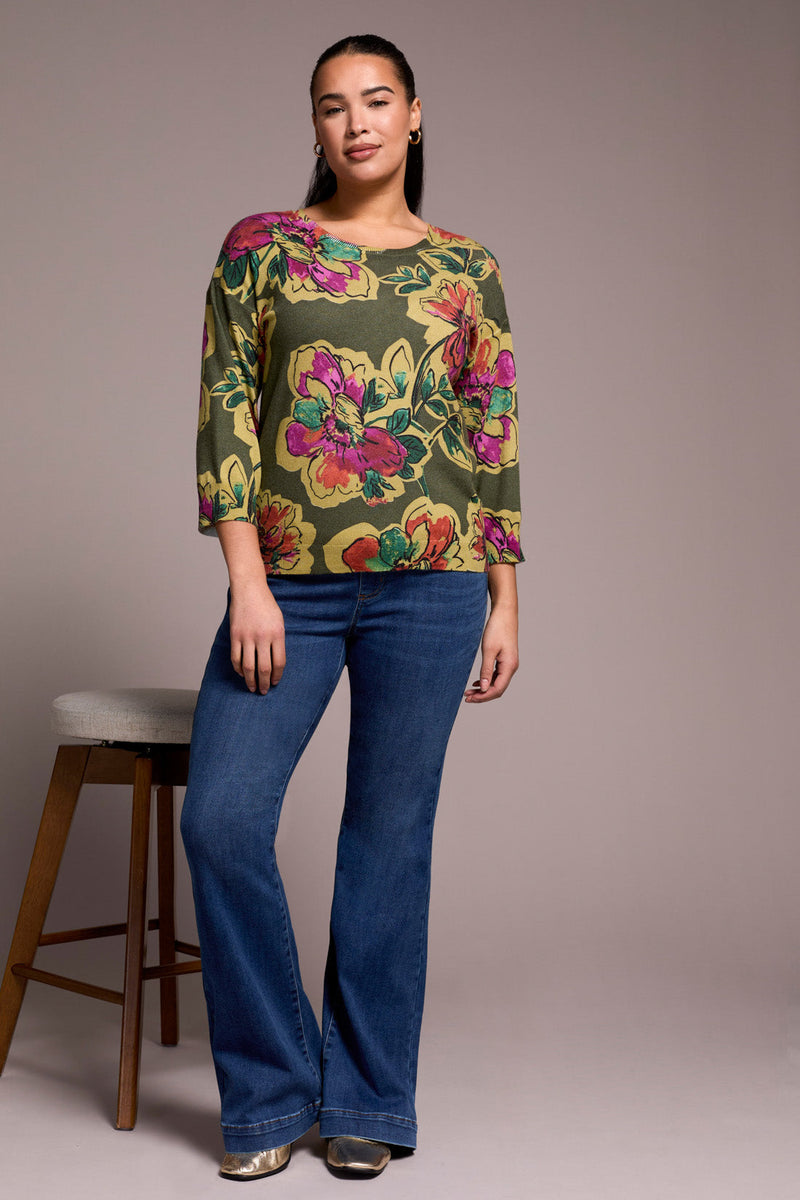 Soft Yarn 3/4 Sleeve Crewneck Sweater