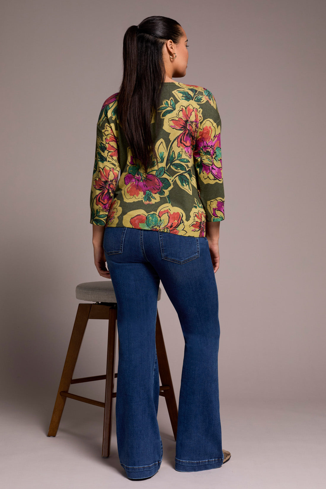 Soft Yarn 3/4 Sleeve Crewneck Sweater