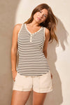 Striped Cotton Henley Tank Top