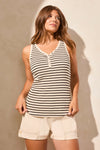 Striped Cotton Henley Tank Top