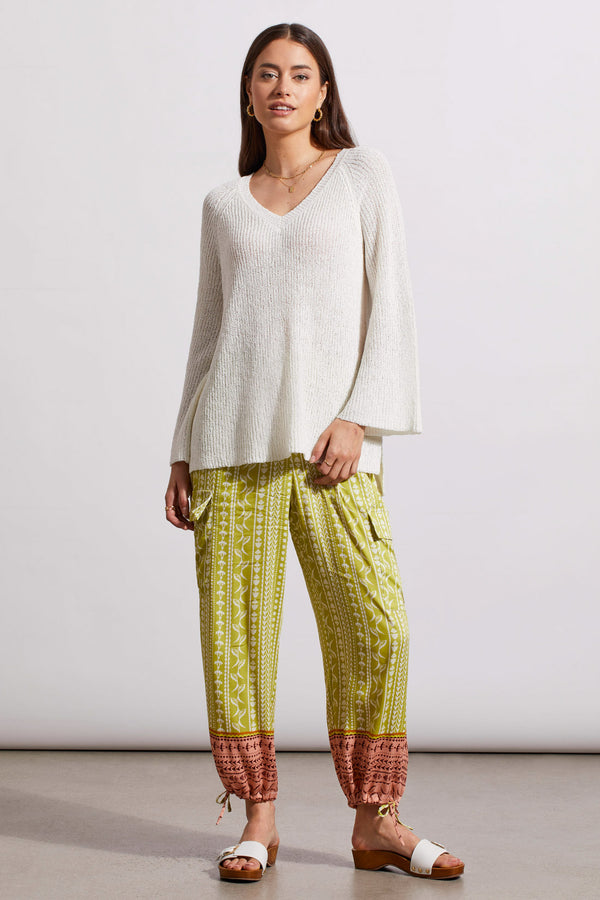 V-Neck Raglan Sweater with Bell Sleeve