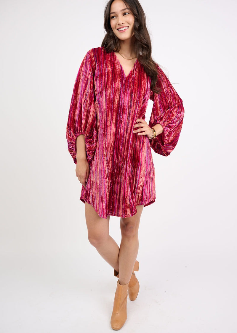 V-Neck Velvet Striped Dress
