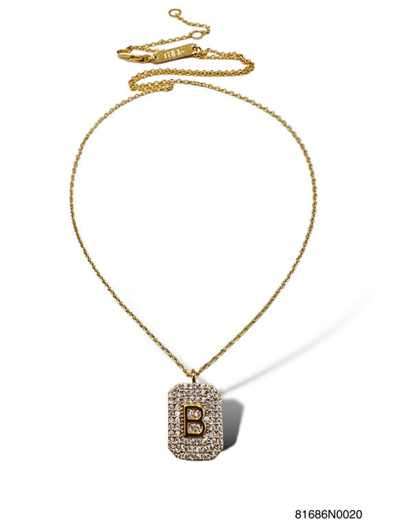 Initial Pave Tag Necklace
