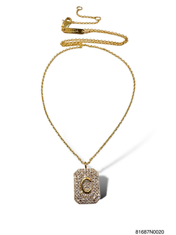 Initial Pave Tag Necklace