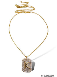 Initial Pave Tag Necklace