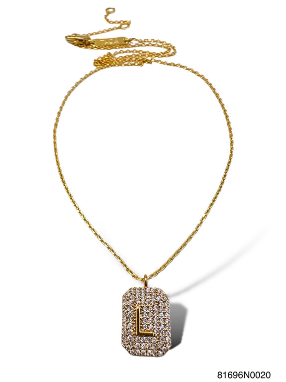 Initial Pave Tag Necklace