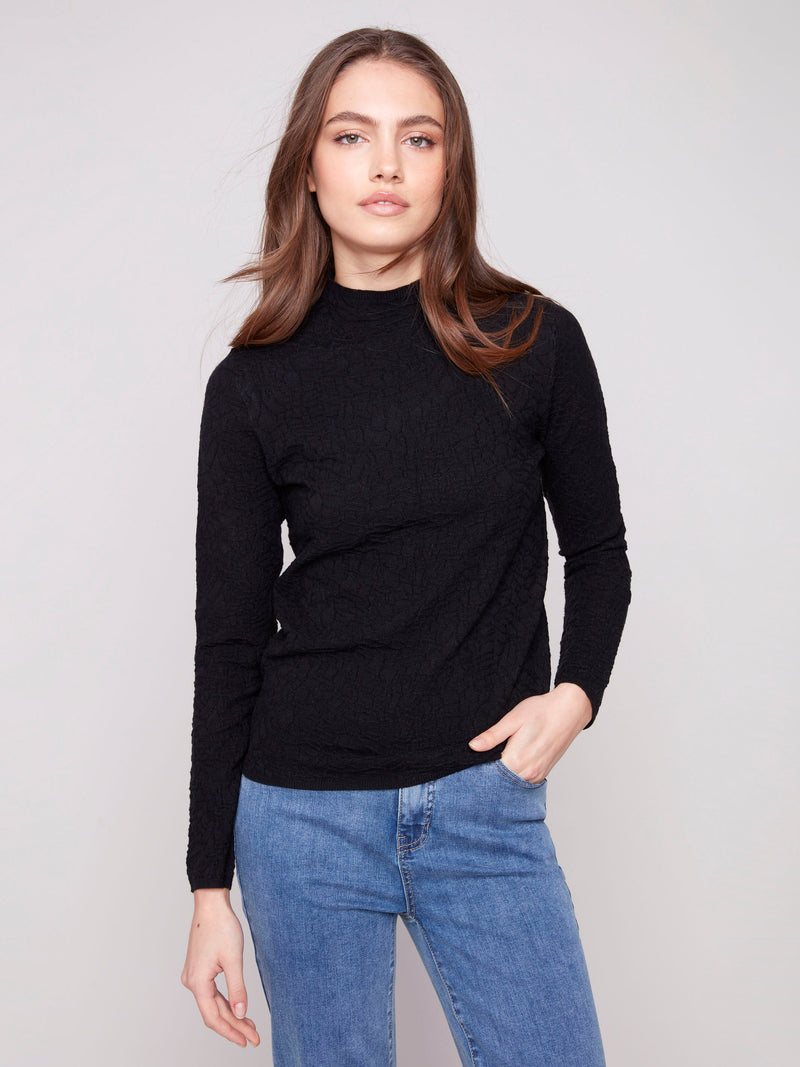 Long Sleeve Textured Mock Neck Sweater