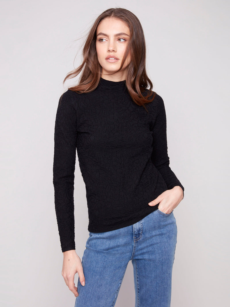 Long Sleeve Textured Mock Neck Sweater