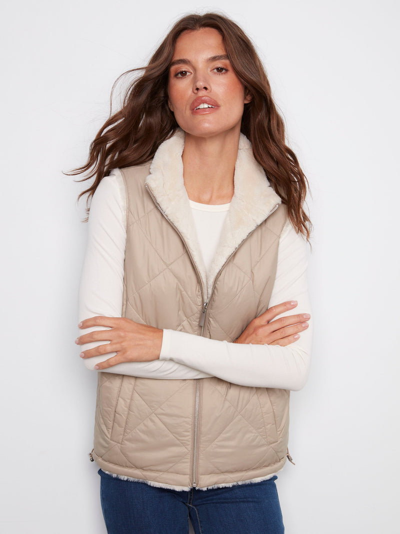 Reversible Quilted Faux Fur Vest