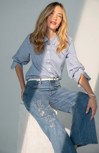 Adjustable Sleeve Button Front Woven Top