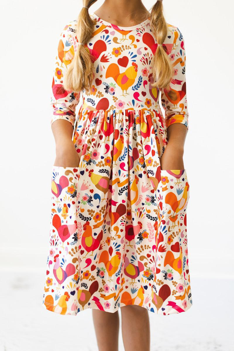 3/4 Sleeve Pocket Twirl Dress