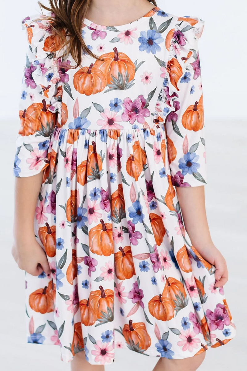 3/4 Sleeve Ruffle Twirl Dress