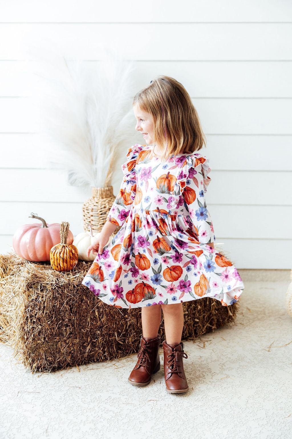 3/4 Sleeve Ruffle Twirl Dress