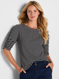 Striped Ruched Elbow Tee