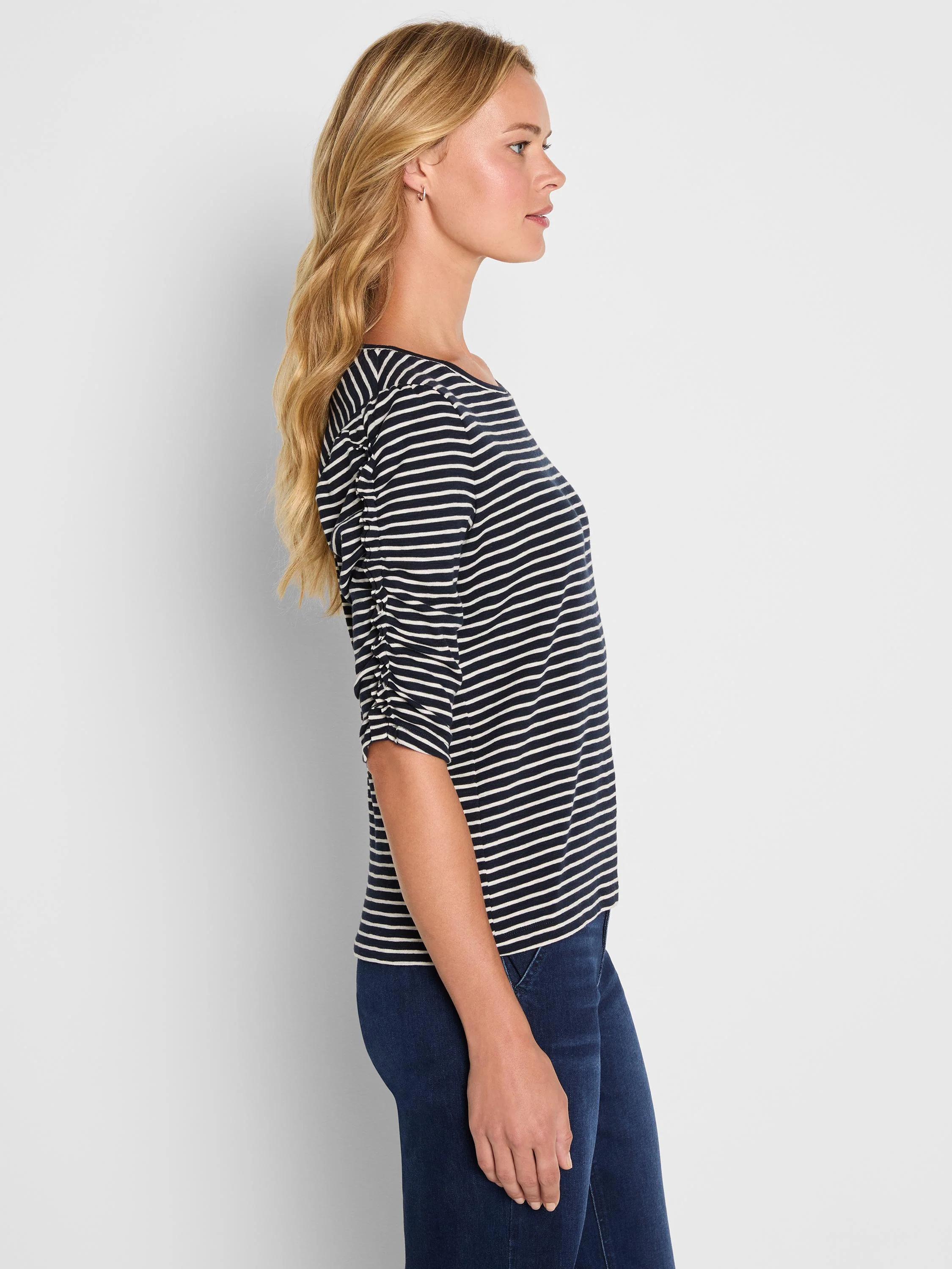 Striped Ruched Elbow Tee