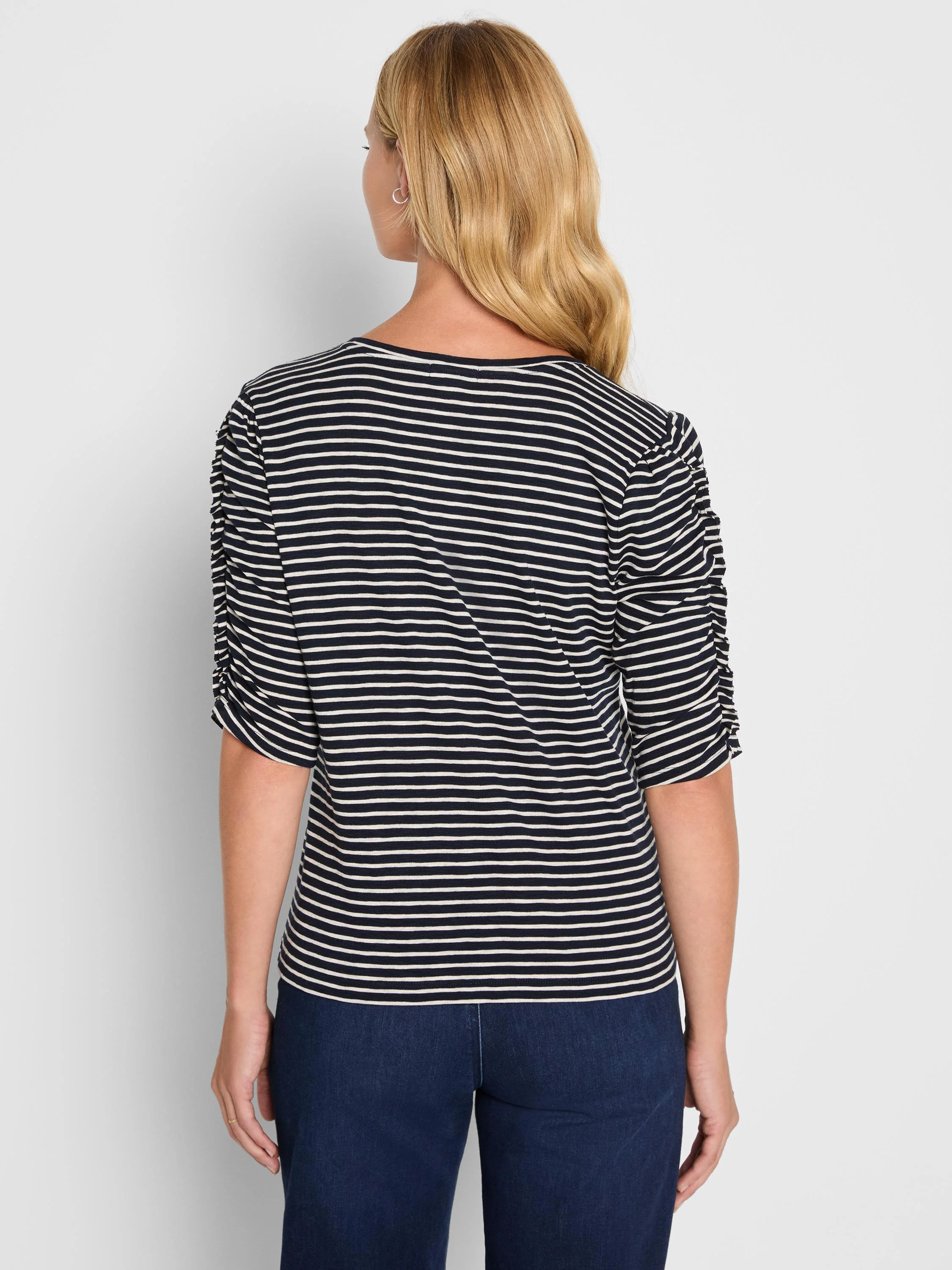 Striped Ruched Elbow Tee