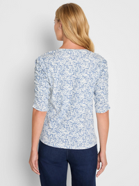 Geometric Print Ruched Elbow Tee
