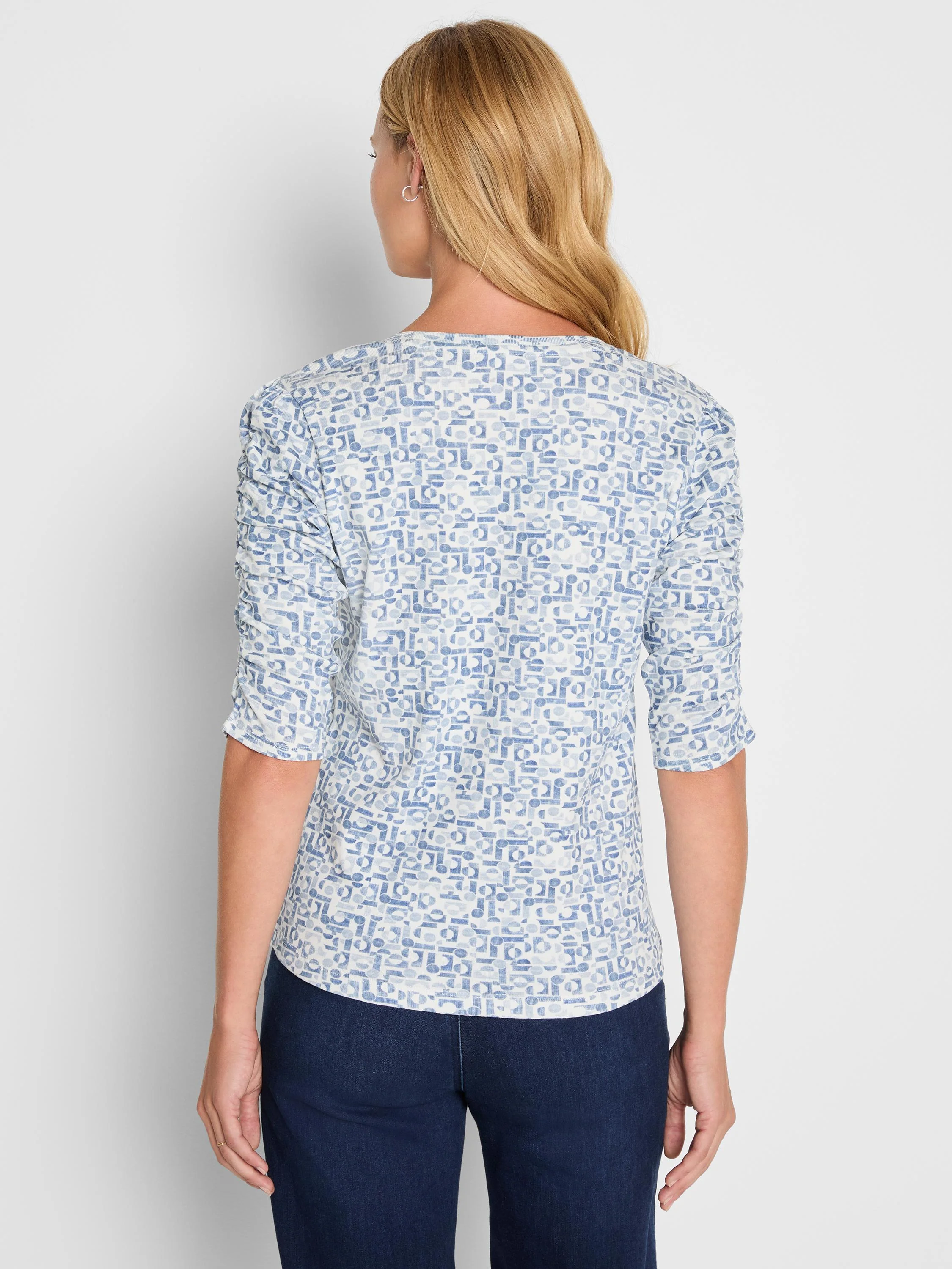 Geometric Print Ruched Elbow Tee