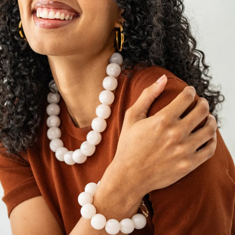 Cece Large Resin Bead Bracelet Milky White