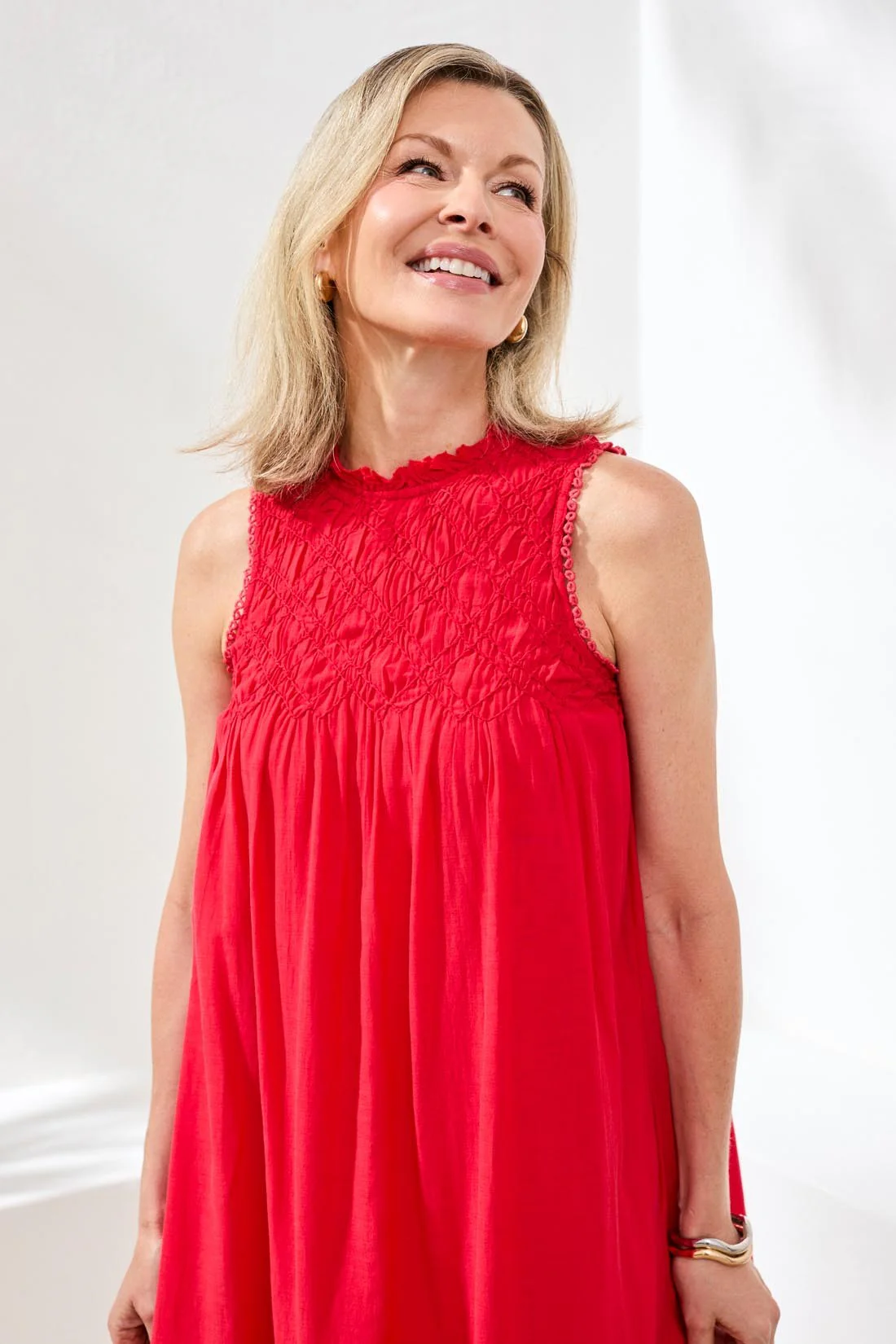 Textured Poplin Sleeveless A-Line Dress