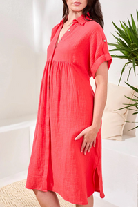 Crinkle Short Sleeve Midi Dress