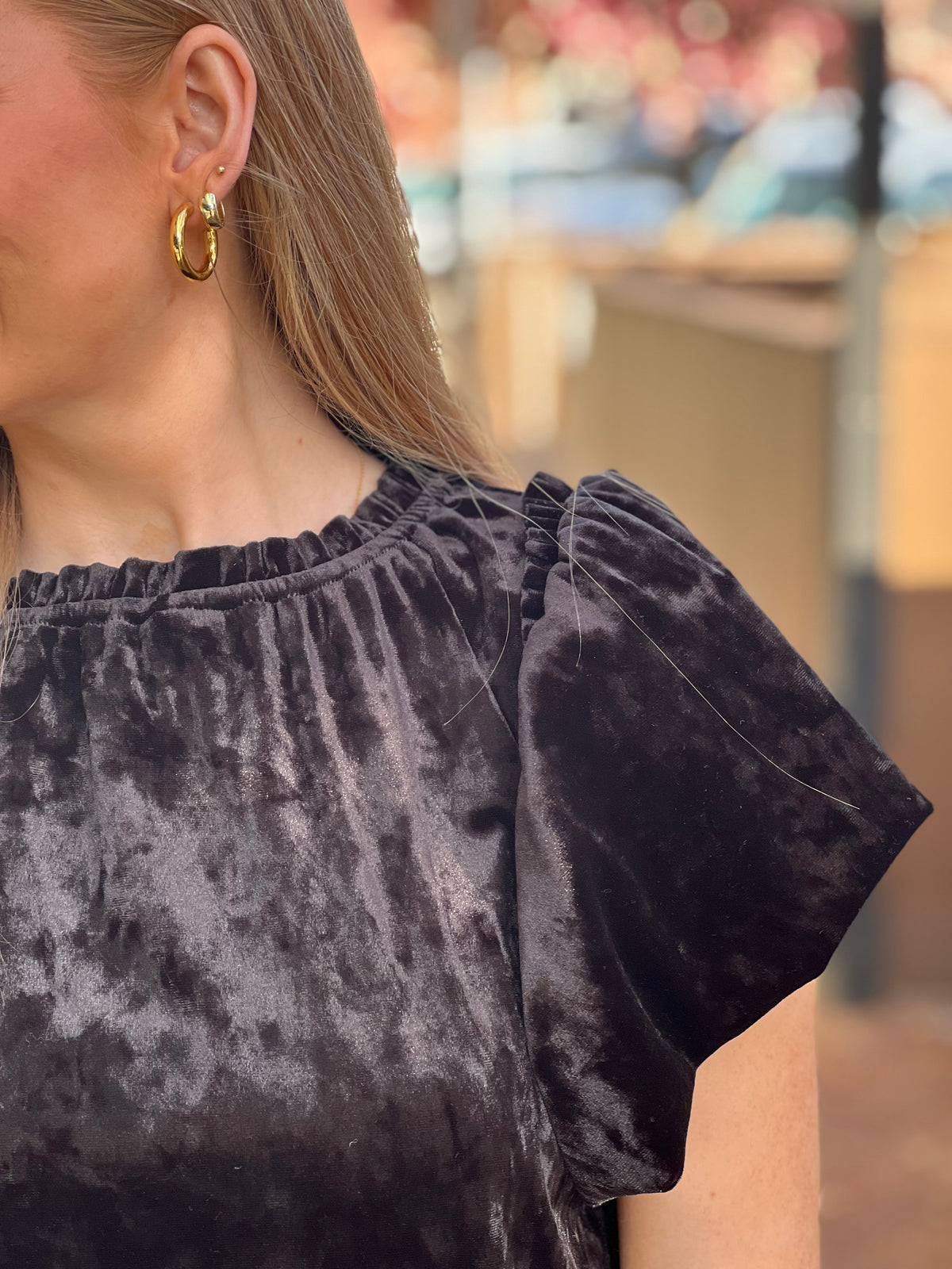 Solid Velvet Flounce Top
