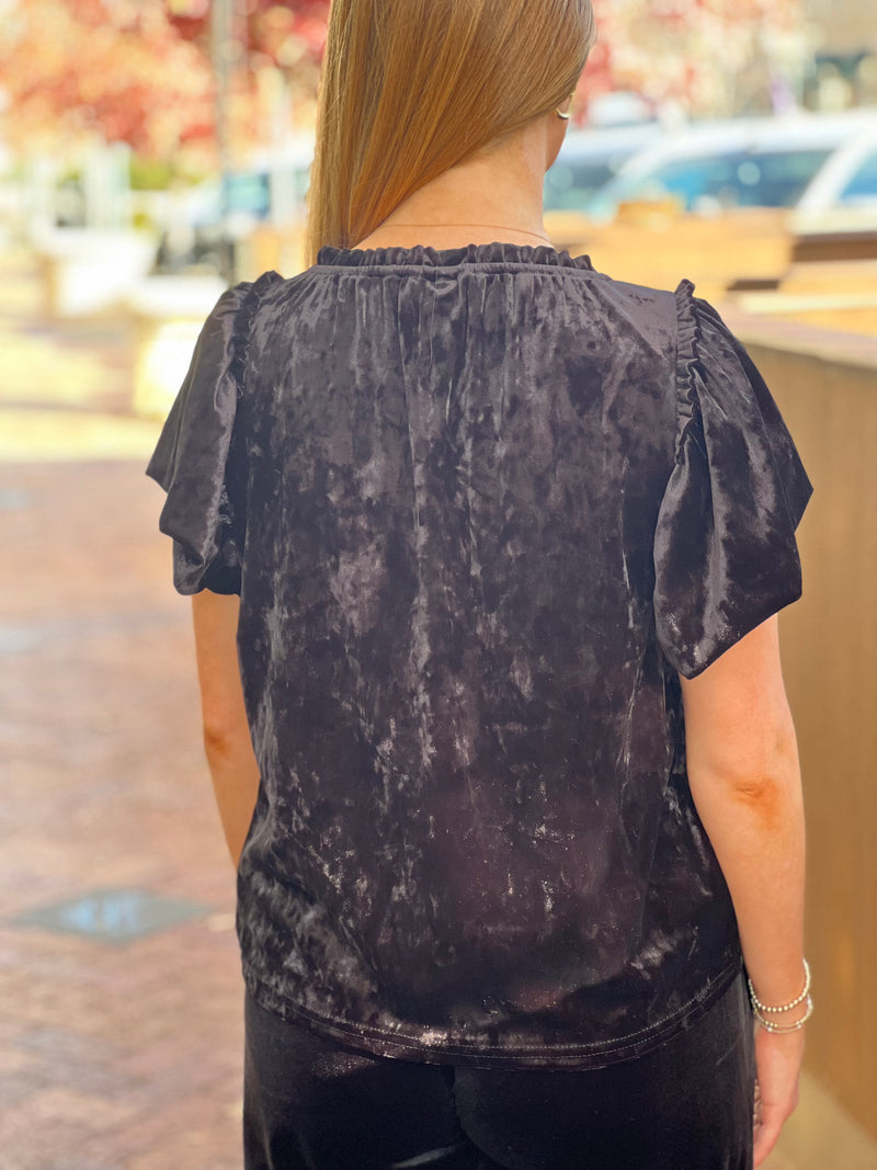 Solid Velvet Flounce Top