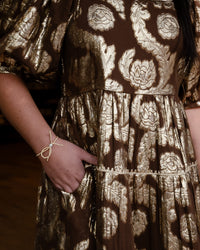 Metallic Roses Midi Dress