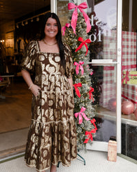 Metallic Roses Midi Dress