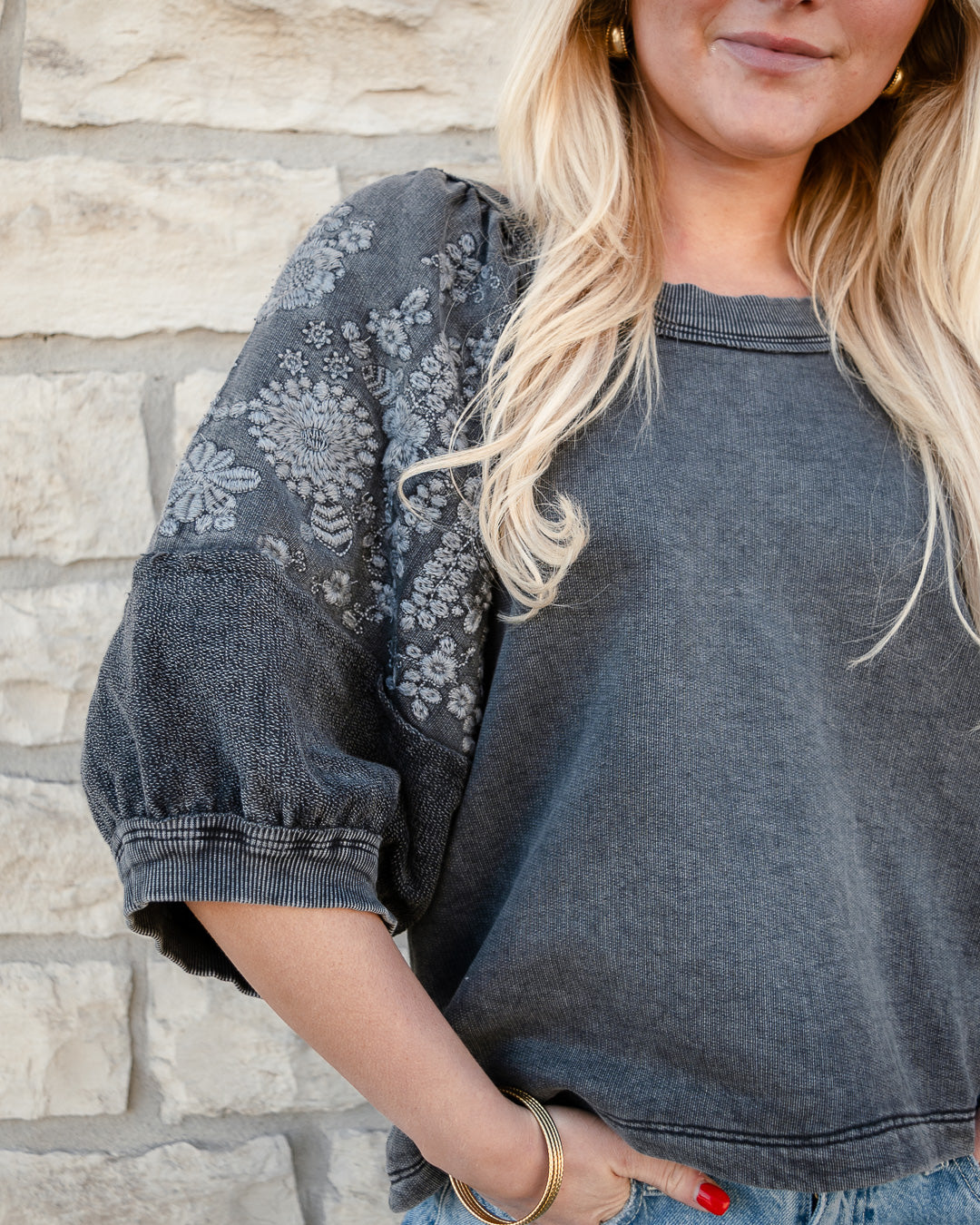 Embroidered Floral Knit Top