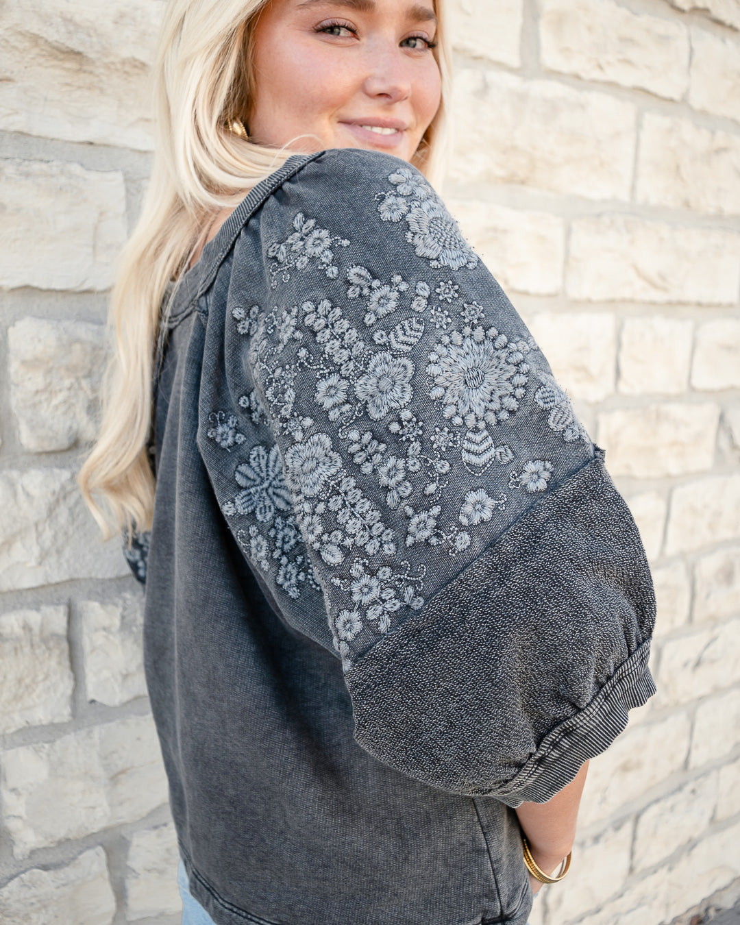 Embroidered Floral Knit Top