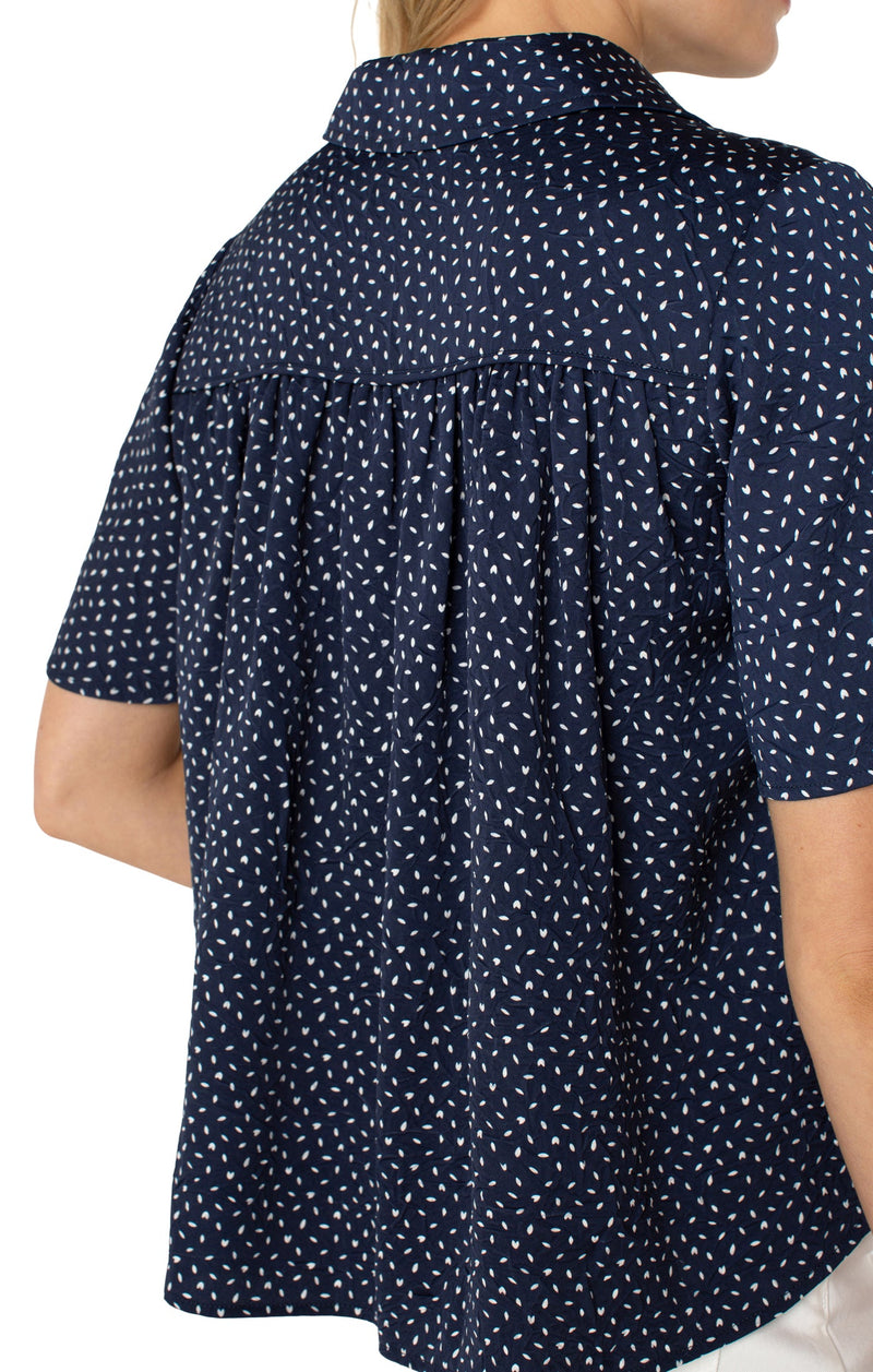 1/2 Sleeve Shirred Woven Blouse