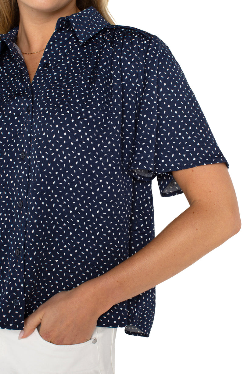 1/2 Sleeve Shirred Woven Blouse