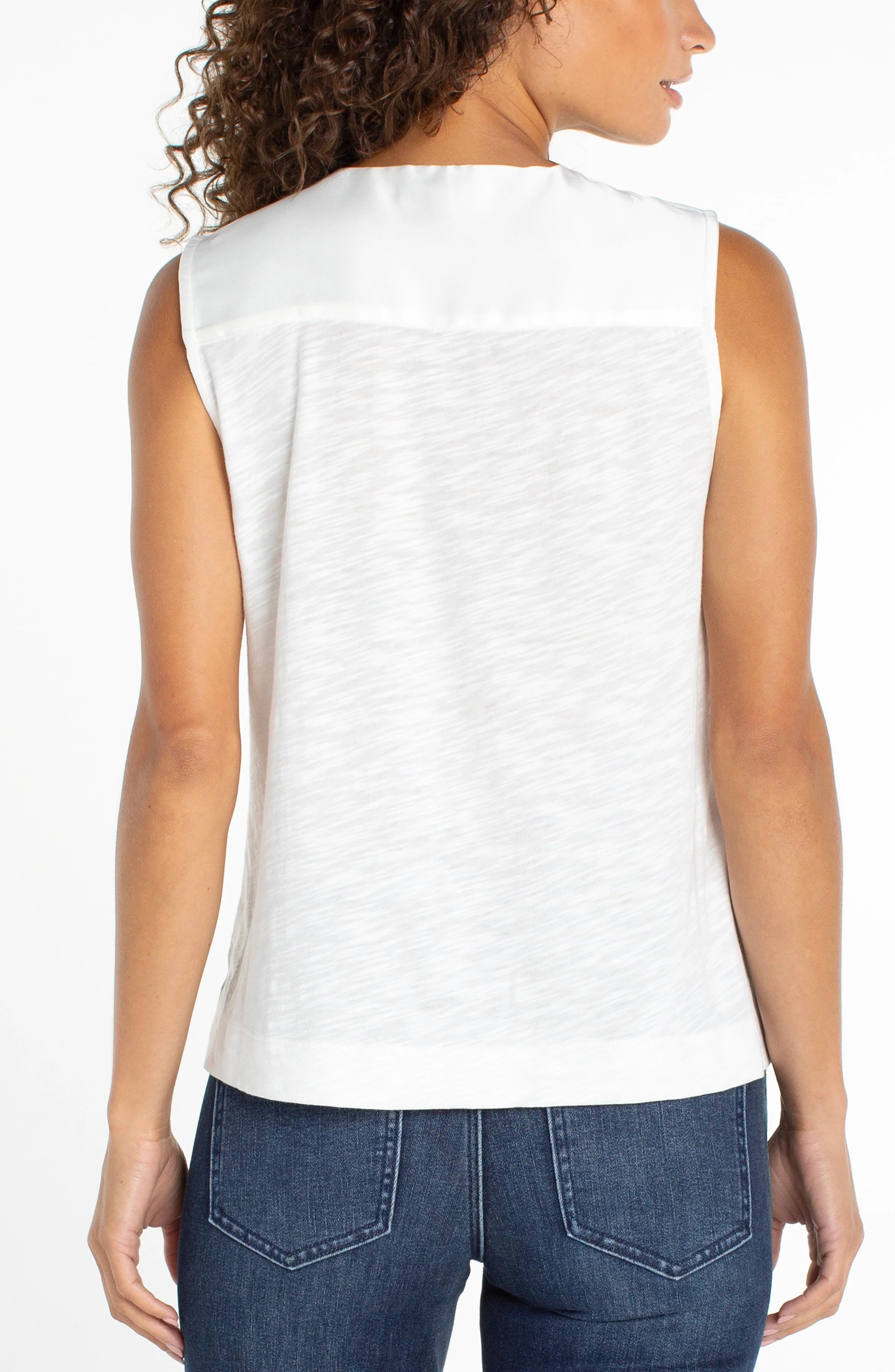Sleeveless V-neck Woven Knit Top