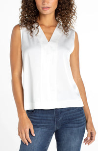 Sleeveless V-neck Woven Knit Top