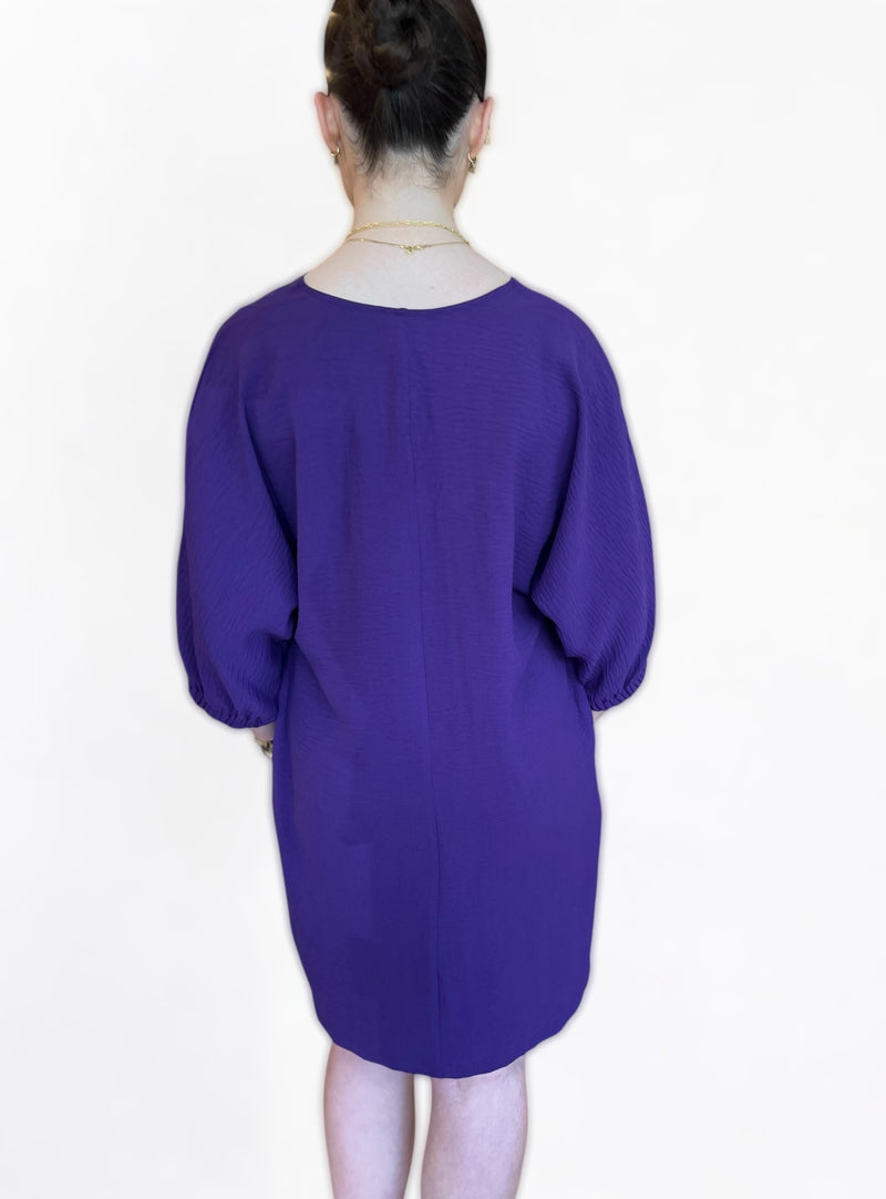 Dolman Elastic Sleeve V-Neck Dress