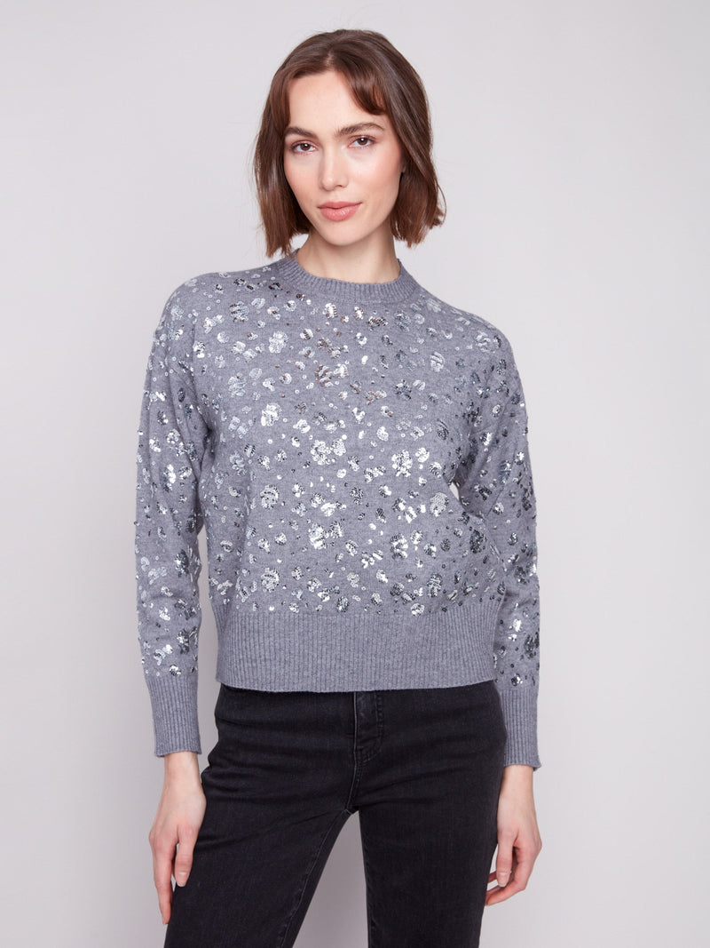 Sequined Crew Neck Sweater