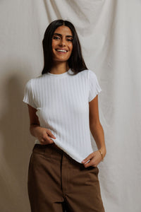 Suri Poorboy Rib Cap Sleeve Crew Tee