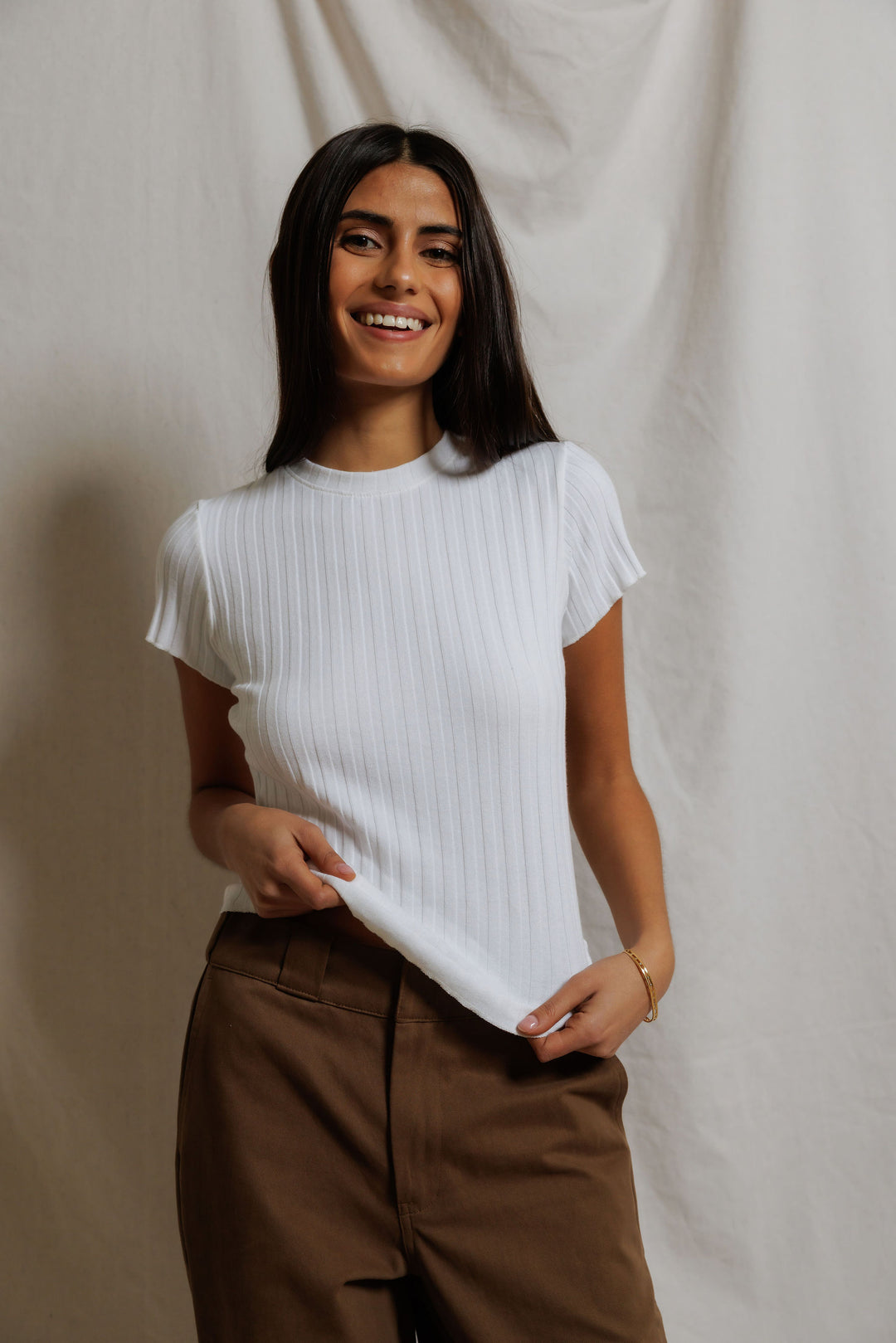 Suri Poorboy Rib Cap Sleeve Crew Tee