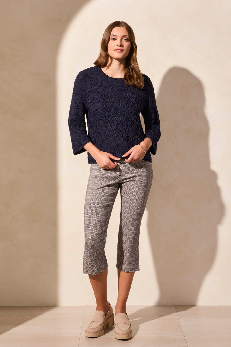 Bell Sleeve Cable Knit Crew Sweater