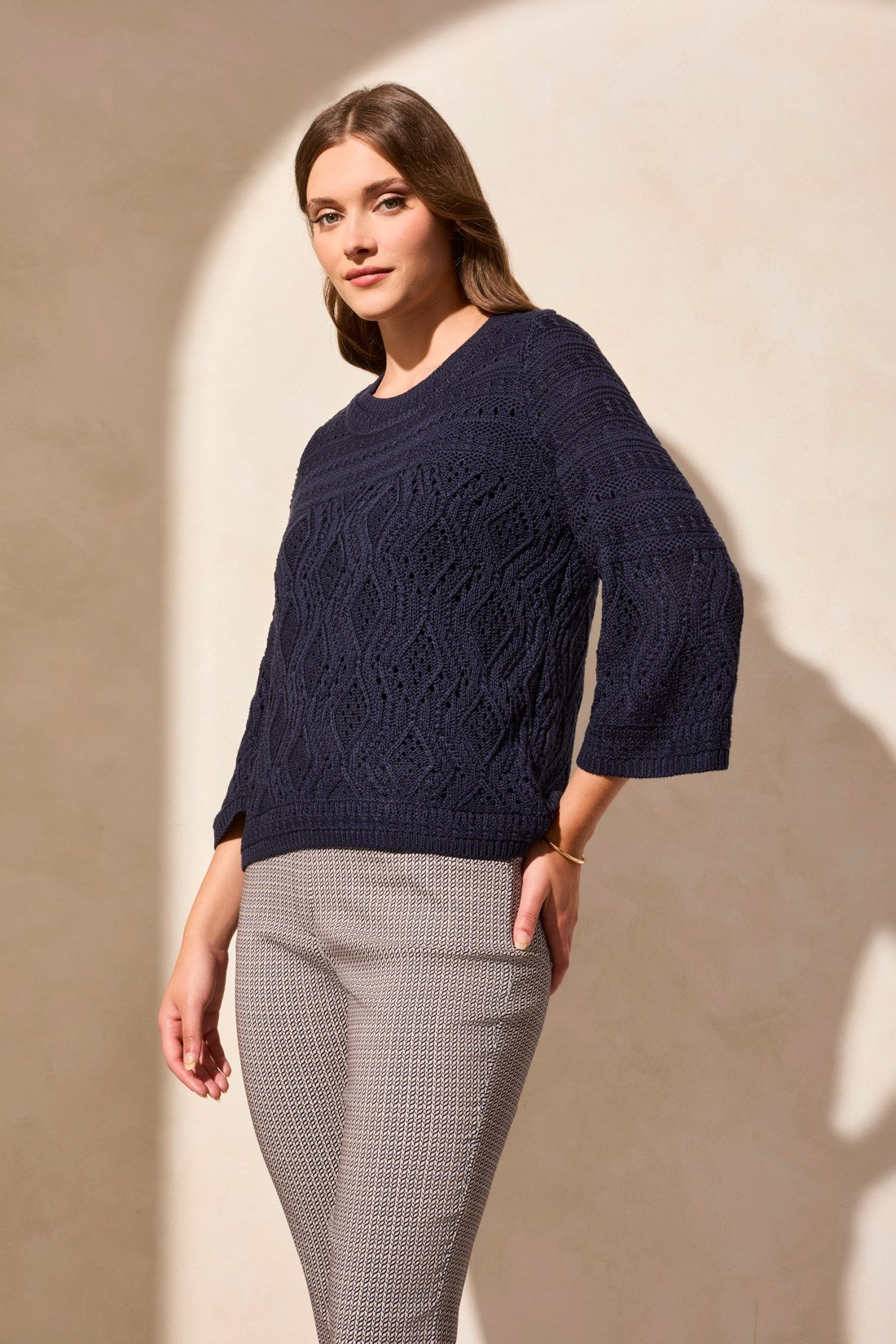 Bell Sleeve Cable Knit Crew Sweater