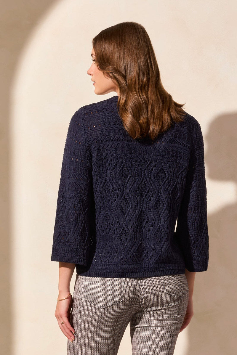 Bell Sleeve Cable Knit Crew Sweater